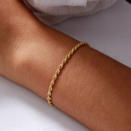 14k Gold Rope Chain Bracelet, Gold Layering Bracelet, Brass Bracelet for women